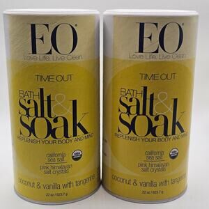 EO Time Out Bath Salt & Soak Coconut & Vanilla with Tangerine 22oz, LOT OF 2